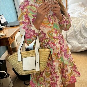 Zara Pink and Green Paisley Long Sleeve Dress